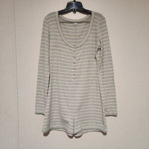 Aerie Striped Ribbed Oversized Henley Romper Womens Medium